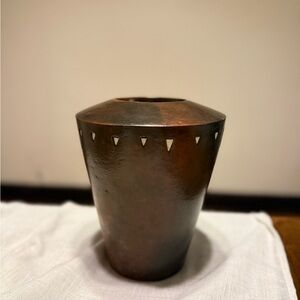 North African Patinated Terracotta Vase With Bone Inlay